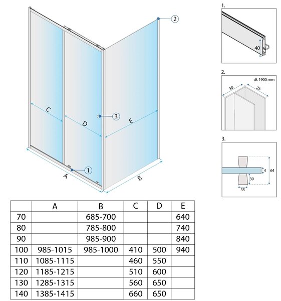 Zuhanykabin Rea Primo Slide 100x90 Chrome