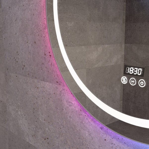 Kerek LED tükör Ø70cm Welland Beta | RGB funkció - Páramentesítő - Óra - Fényerő + színhőfok állítás