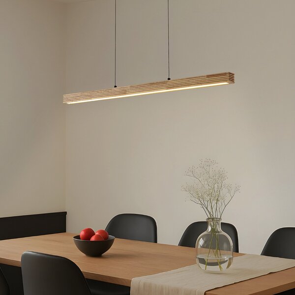 Függőlámpa Lucande, Emara, dimmable, Fa, Étkező, Fa, Dizájn