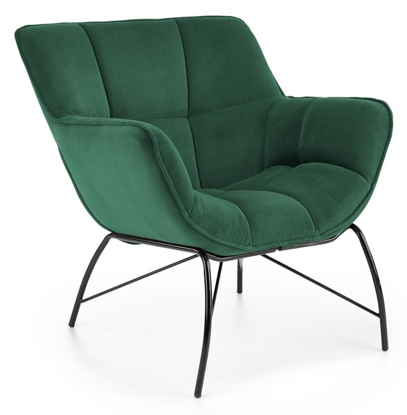 Belton Velvet Kárpitozott Fotel, Fém lábakkal, Sötétzöld / Fekete, Sz74xM73xM78 cm
