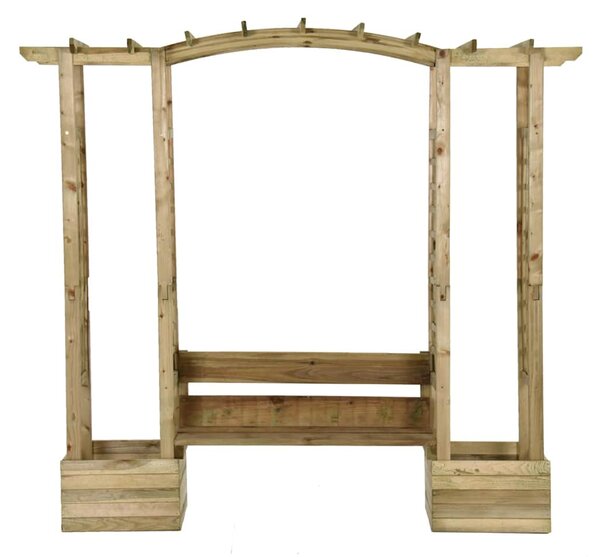 Tömör impregnált fenyőfa kerti pergola paddal és virágtartókkal