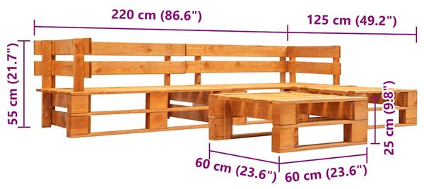 4 részes mézbarna fa kerti raklap-ülőgarnitúra