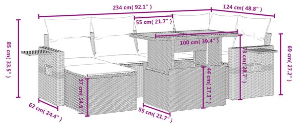 7 részes fekete polyrattan kerti ülőgarnitúra párnával