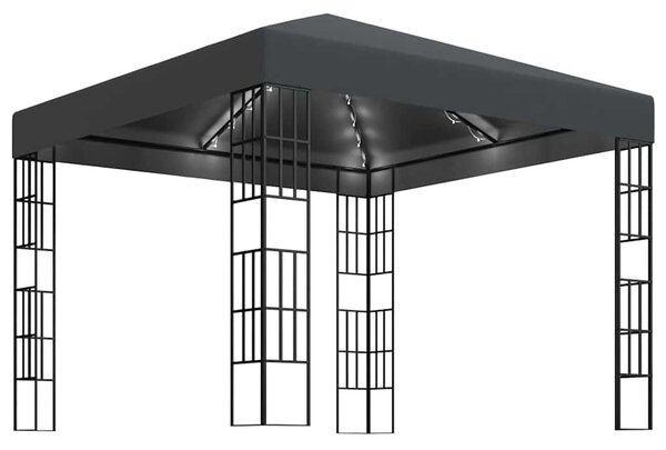Antracitszürke pavilon LED fényfüzérrel 3 x 3 m