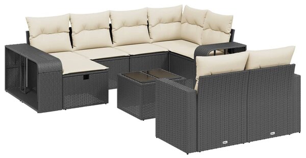 11 részes fekete polyrattan kerti ülőgarnitúra párnákkal