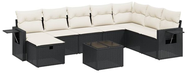 9 részes fekete polyrattan kerti ülőgarnitúra párnákkal