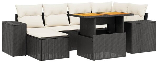7 részes fekete polyrattan kerti ülőgarnitúra párnával