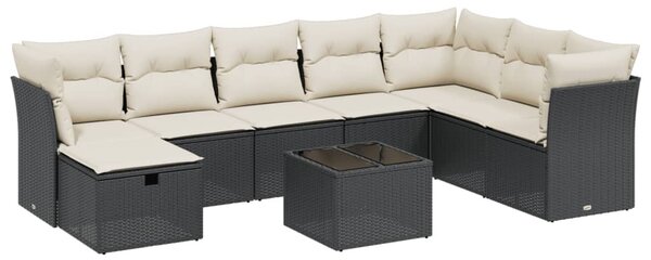 9 részes fekete polyrattan kerti ülőgarnitúra párnákkal