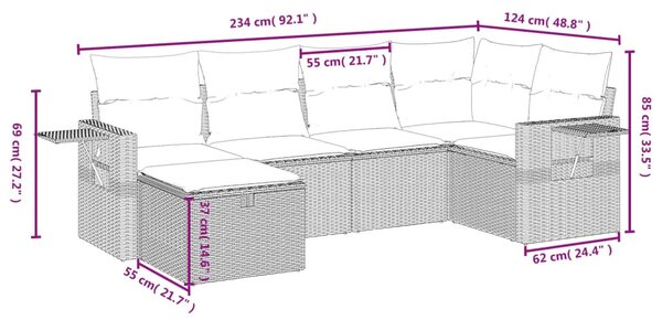 6 részes fekete polyrattan kerti ülőgarnitúra párnákkal