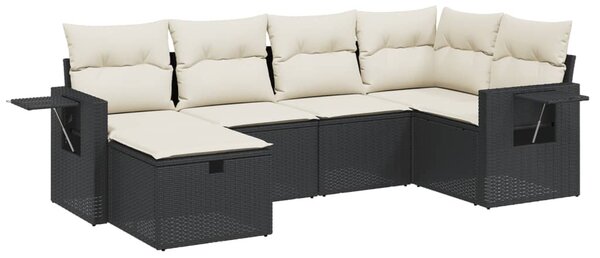 6 részes fekete polyrattan kerti ülőgarnitúra párnákkal