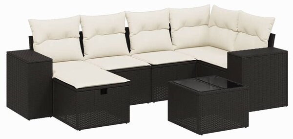 7 részes fekete polyrattan kerti ülőgarnitúra párnával