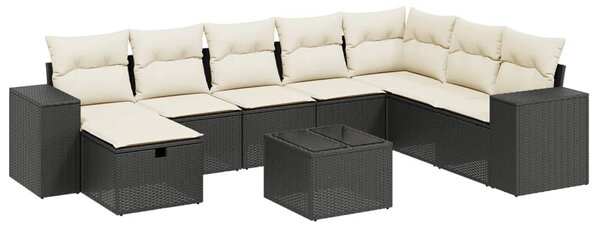 9 részes fekete polyrattan kerti ülőgarnitúra párnákkal
