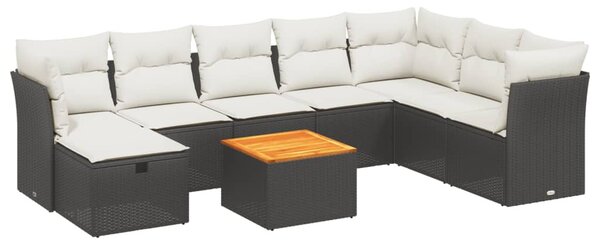 9 részes fekete polyrattan kerti ülőgarnitúra párnákkal