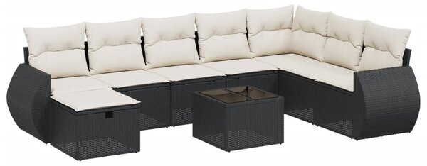 9 részes fekete polyrattan kerti ülőgarnitúra párnákkal