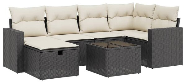 7 részes fekete polyrattan kerti ülőgarnitúra párnával