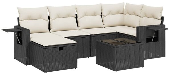 7 részes fekete polyrattan kerti ülőgarnitúra párnával