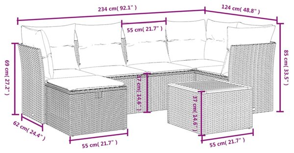 7 részes fekete polyrattan kerti ülőgarnitúra párnával