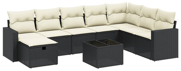 9 részes fekete polyrattan kerti ülőgarnitúra párnákkal