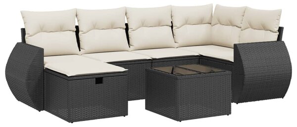 7 részes fekete polyrattan kerti ülőgarnitúra párnával