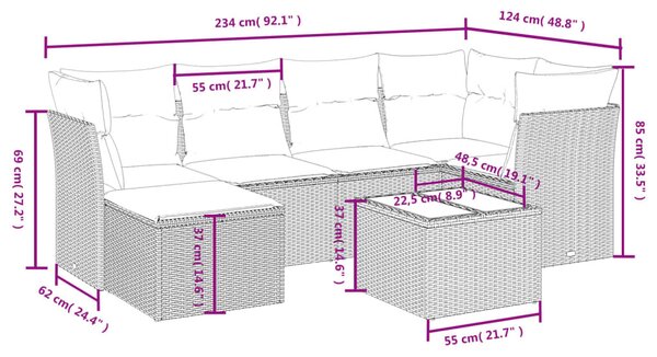 7 részes fekete polyrattan kerti ülőgarnitúra párnával