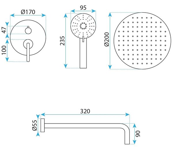 Zuhanyszett rejtett Rea Ontario Brush Copper + BOX