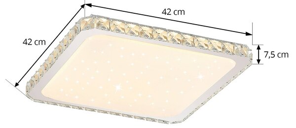 Lindby LED mennyezeti lámpa Lorand, kristályok, CCT, távirányító, dimmelhető, Fehér / opál, Nappali / Étkező, Műanyag, Modern