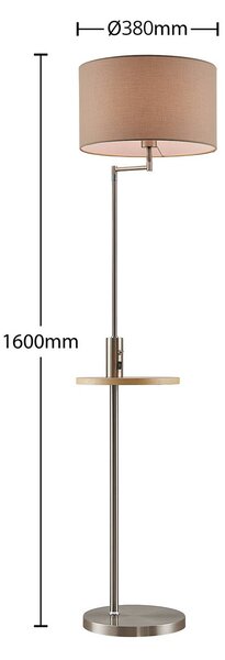 Lindby állólámpa Zinia, nikkel színű, polccal, USB csatlakozóval, Alu / szürke / cink, Nappali / Étkező, fém, Modern
