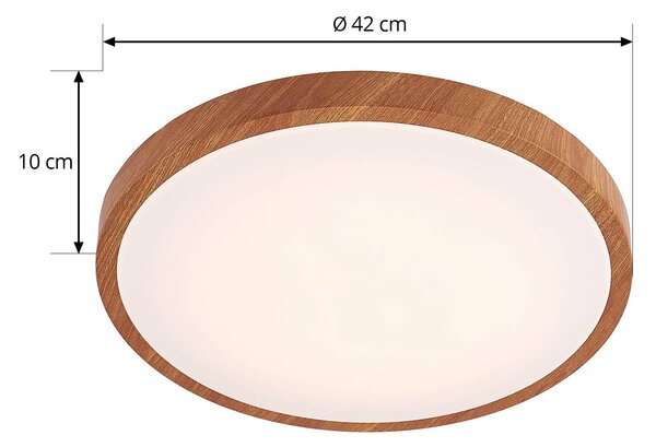 Lindby LED mennyezeti világítás Mynte, Ø42cm, faoptika, műanyag, Világos fa, Nappali / Étkező, Műanyag, Modern