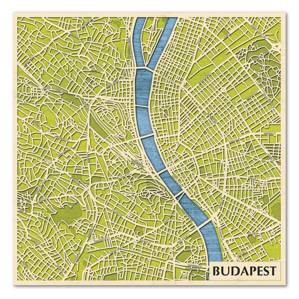 Budapest 3D fa várostérkép fali dekoráció – Natura Products