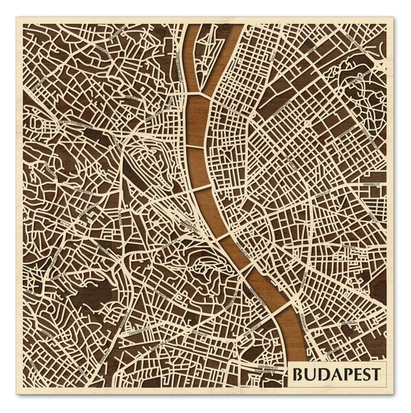 Budapest 3D fa várostérkép fali dekoráció – Natura Products