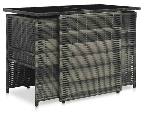 3-részes szürke polyrattan bisztrószett párnákkal
