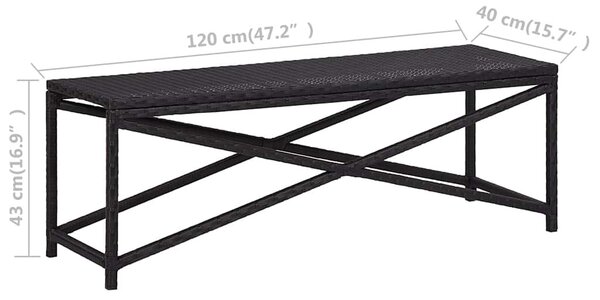 Fekete polyrattan kerti pad 120 cm