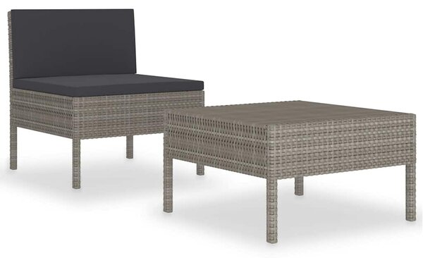 2-részes szürke polyrattan kerti bútorszett párnákkal