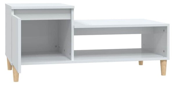 Magasfényű fehér szerelt fa dohányzóasztal 100 x 50 x 45 cm