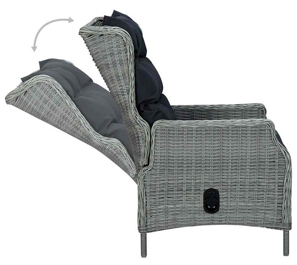 9 részes világosszürke polyrattan kültéri étkezőszett párnákkal
