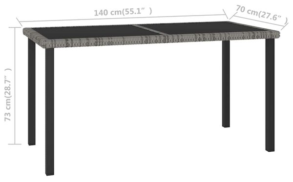 Szürke polyrattan kerti étkezőasztal 140 x 70 x 73 cm