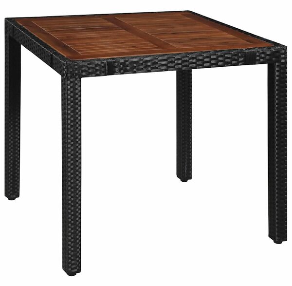 5 darabos fekete kültéri polyrattan és akácfa étkezőszett