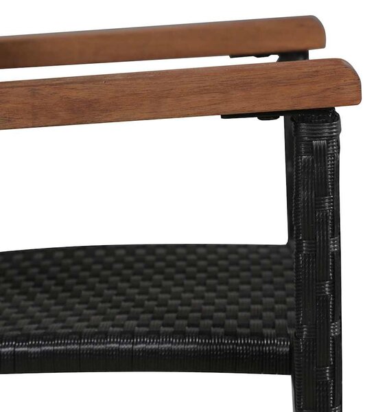 5 darabos fekete kültéri polyrattan és akácfa étkezőszett