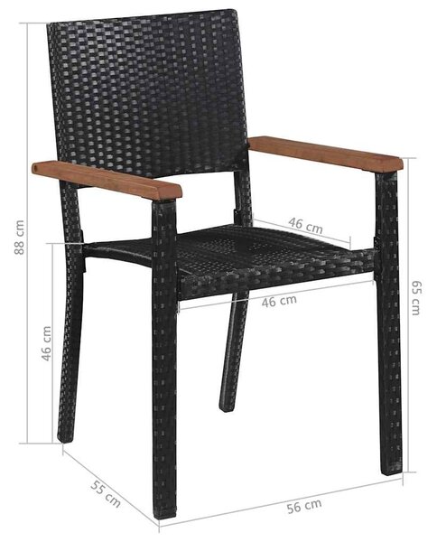 5 darabos fekete kültéri polyrattan és akácfa étkezőszett