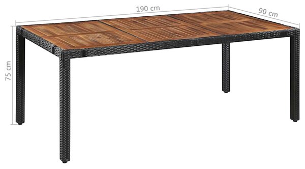 9 darabos fekete kültéri polyrattan és akácfa étkezőszett