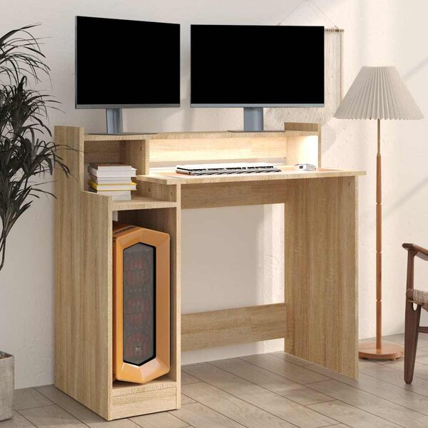 Sonoma tölgy színű szerelt fa íróasztal LED-ekkel 97x45x90 cm
