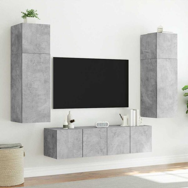 Betonszürke falra szerelhető TV-szekrény LED-del 80x35x31 cm