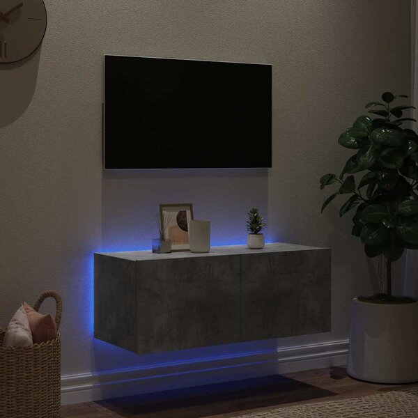 Betonszürke falra szerelhető TV-szekrény LED-del 80x35x31 cm