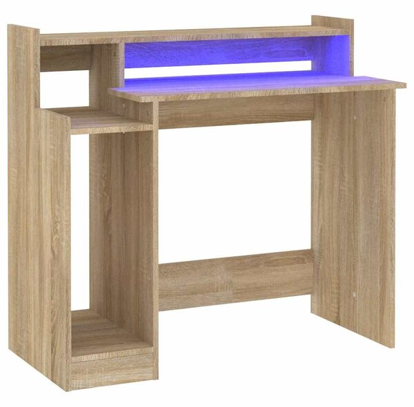 Sonoma tölgy színű szerelt fa íróasztal LED-ekkel 97x45x90 cm