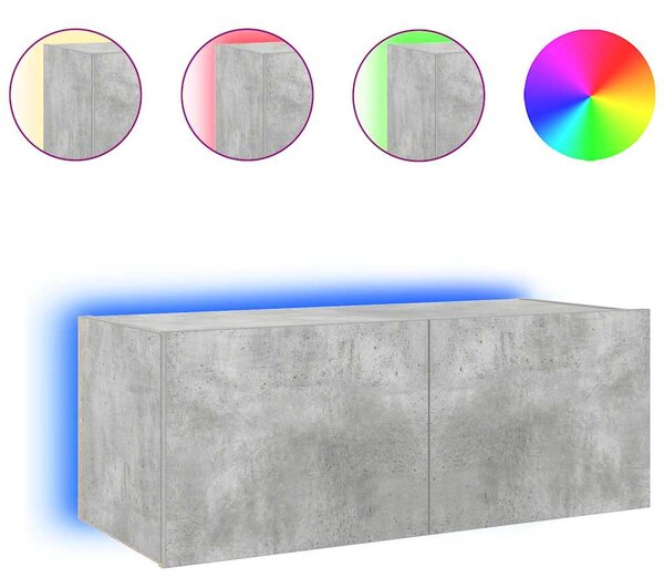 Betonszürke falra szerelhető TV-szekrény LED-del 80x35x31 cm