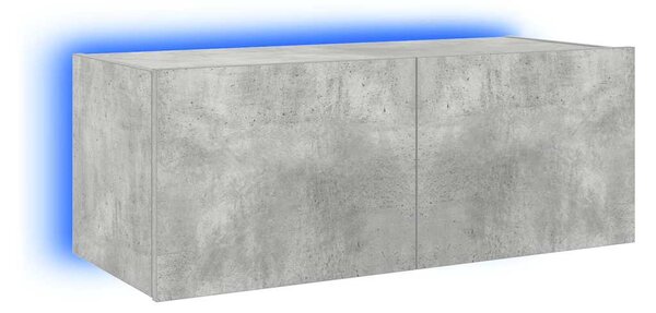 Betonszürke falra szerelhető TV-szekrény LED-del 80x35x31 cm
