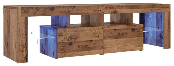 Antik fa színű szerelt fa TV-szekrény LED-ekkel 140x36,5x40 cm