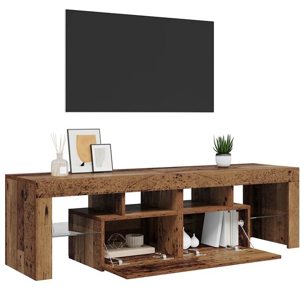 Antik fa színű szerelt fa TV-szekrény LED-ekkel 140x36,5x40 cm