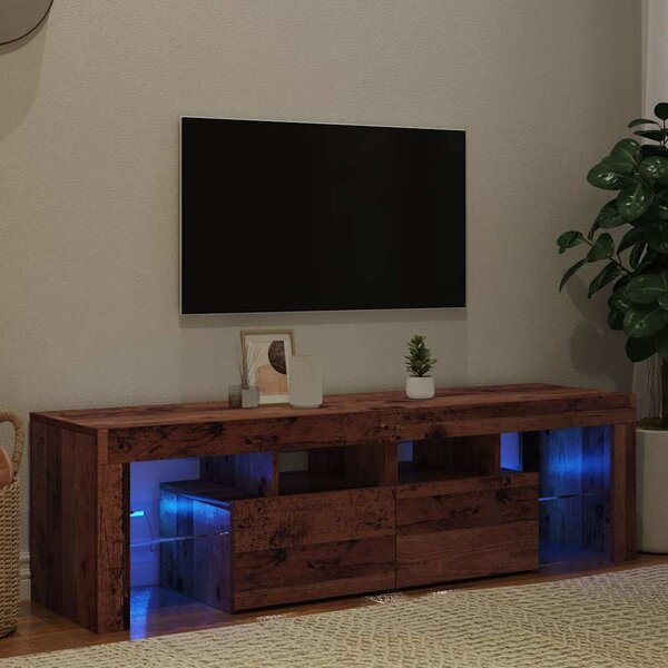 Antik fa színű szerelt fa TV-szekrény LED-ekkel 140x36,5x40 cm