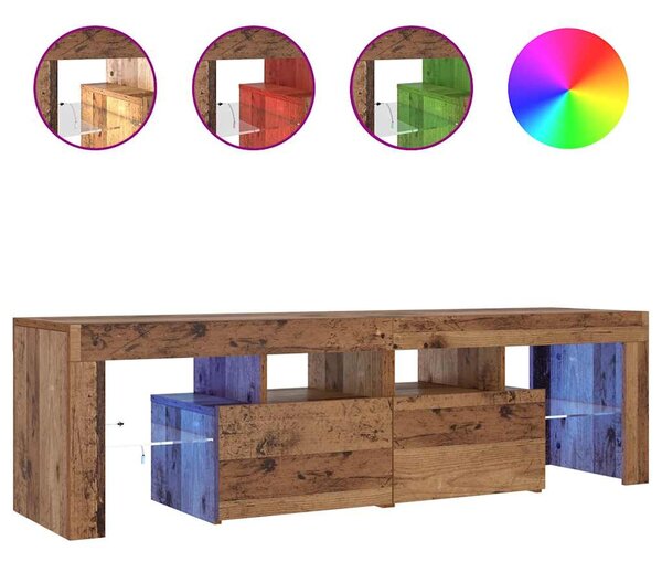 Antik fa színű szerelt fa TV-szekrény LED-ekkel 140x36,5x40 cm